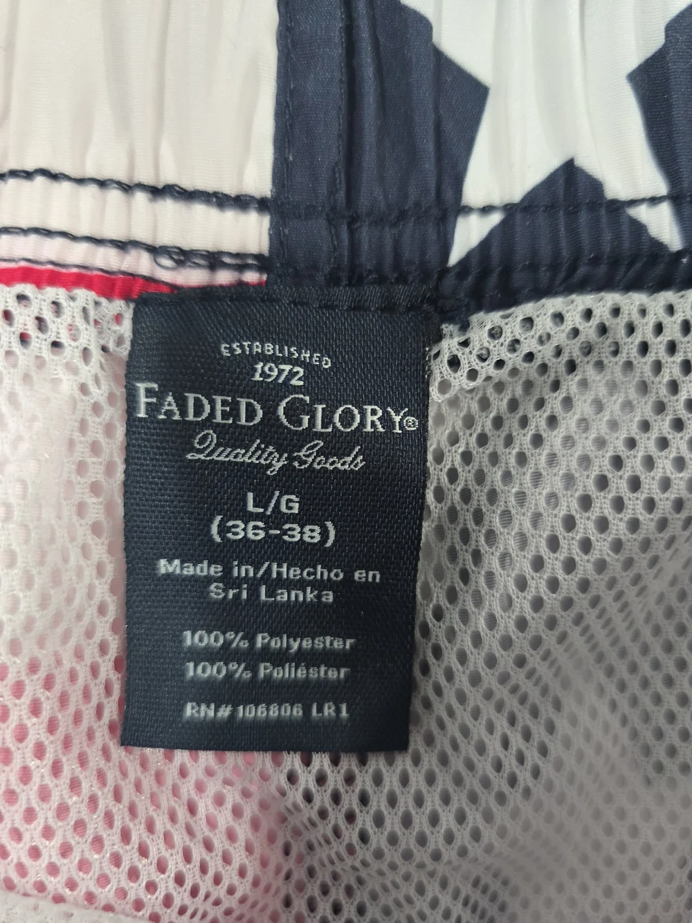 Faded Glory Red, White & Blue Star Stripe Swim Shorts Size Large (36-38)
